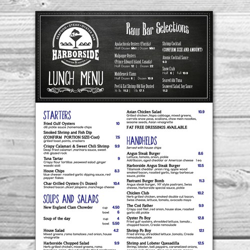 Create a Menu Design for a Lakefront Seafood Restaurant