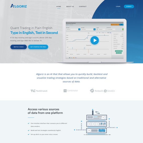Landing page for a Trading Technology company