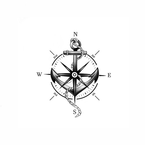 Anchor&compass tattoo design 