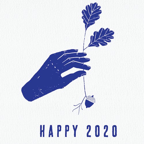 Minimal designed Happy New Year postcard with nature vibe