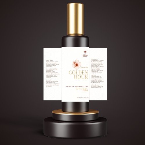 Minimalist label for tanning oil