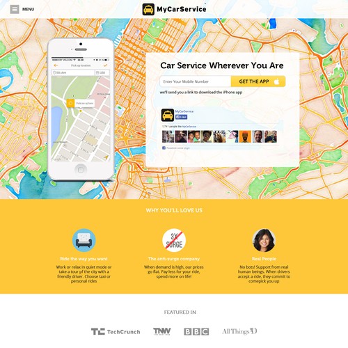 Create a website for a taxi/car service uber like app