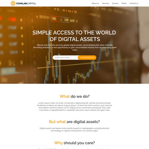 Digital assets startup landing page