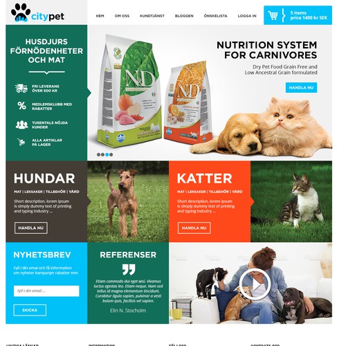 E-commerce website selling dog and cat food