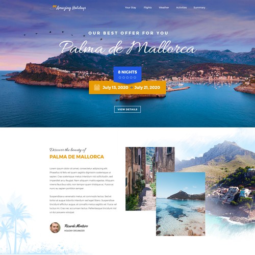 Landing page concept for a travel agency