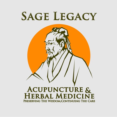 Create a peaceful Illustration of a Sage for acupuncture & herbal med. biz