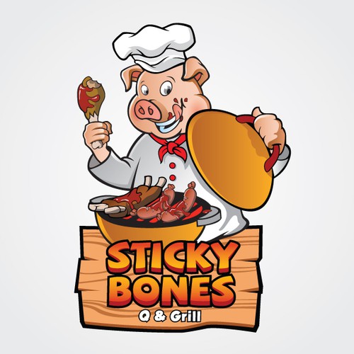 Create an exciting, playful, fun, logo illustration for an quick service BBQ/Grill located in Trinidad in the Caribbean.
