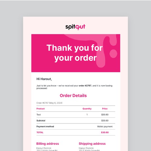 SpitOut Order Email Template