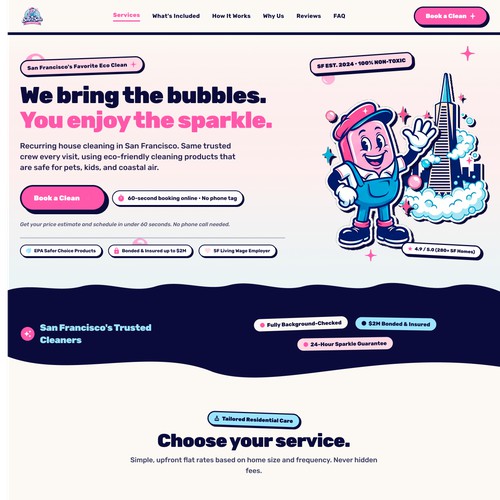 Whimsical & Retro One-Page Website for Soap & Soda House Cleaning Co.