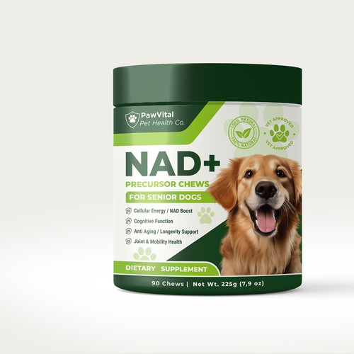 Premium Pet Supplement Packaging – NAD+ Chews Label