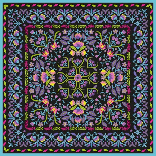 Vibrant Luxury Silk Scarf Pattern Design