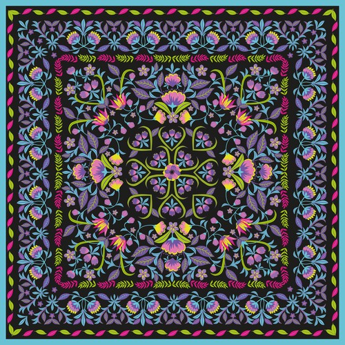 Vibrant Luxury Silk Scarf Pattern Design