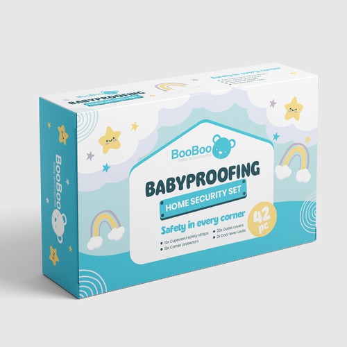 Fun, friendly and safe packaging for a great baby-proof kit.