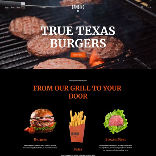 Tasty website for Bambino True Burgers