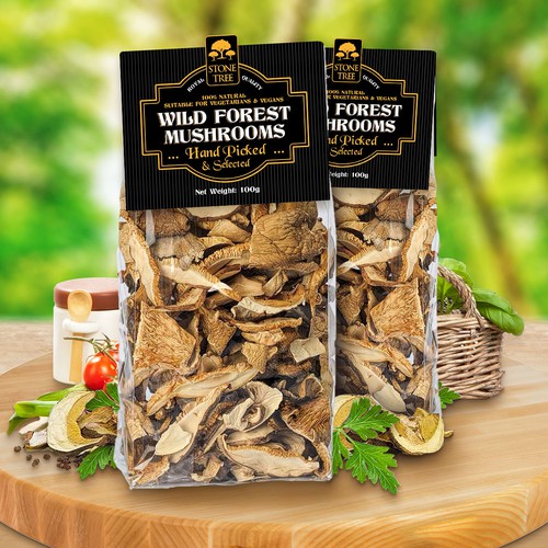 Label design for Wild Forest Mushrooms