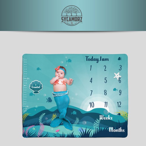 Mermaid Themed Cute Milestone Baby Blanket