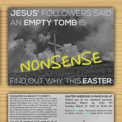 "Shocking" Postcard concept for Trinity Church's Easter service