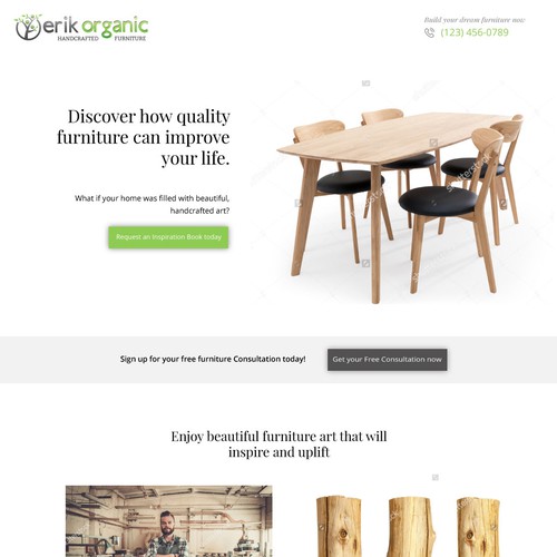 Clean landing page for a furniture company