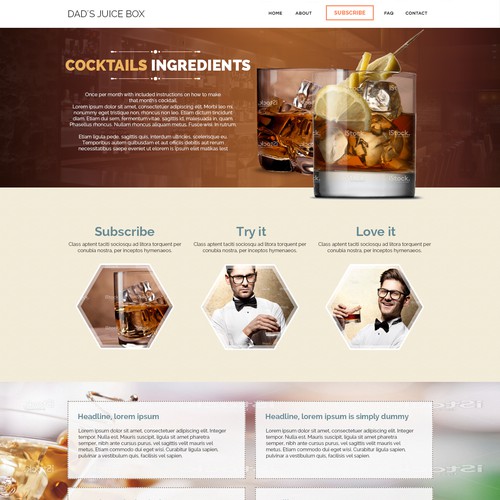 Create a landing page for our subscription box cocktail service - Dad's Juice Box