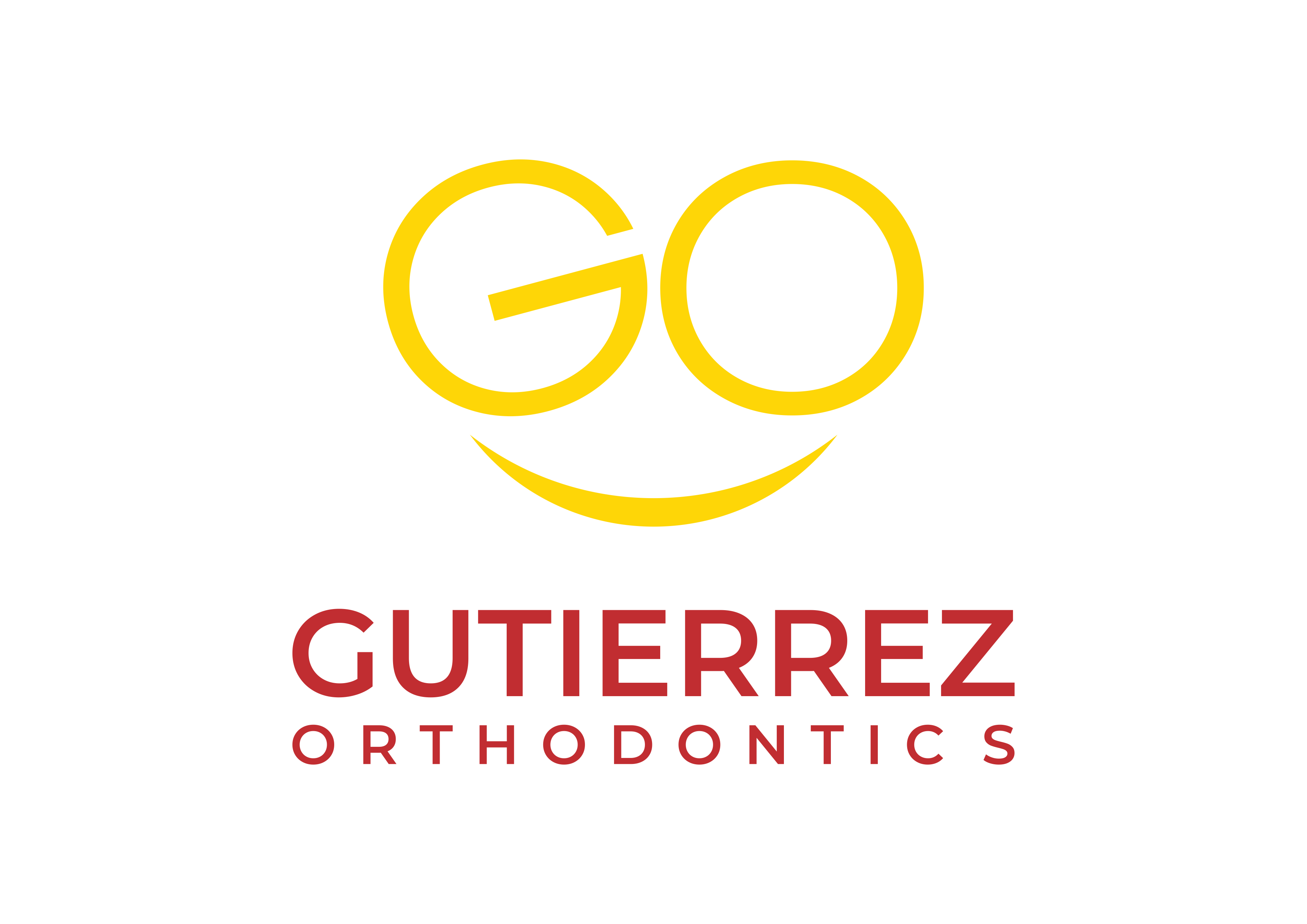 Modern, upbeat logo using the letters GO and Gutierrez Orthodontics. Use yellow.