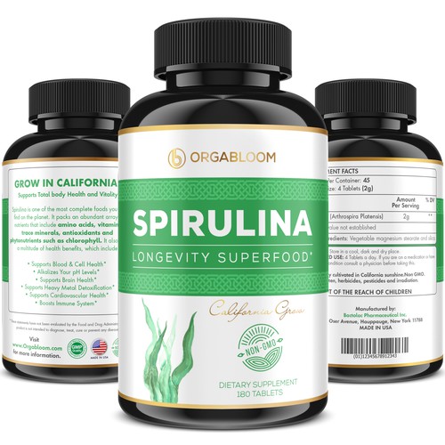 Spirulina Supplement label for ORGABLOOM