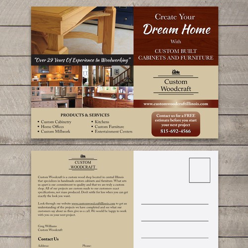 postcard or flyer for Custom Woodcraft