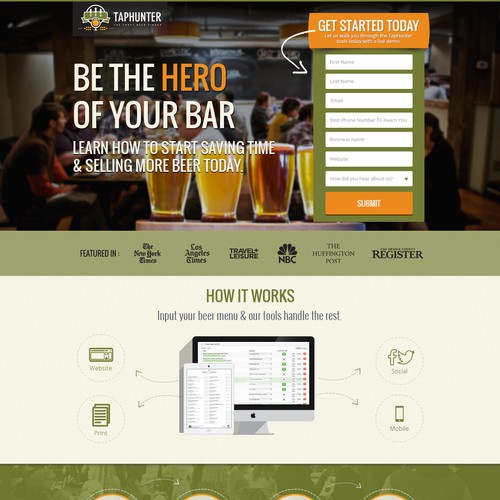 Create an attractive landing page for TapHunter