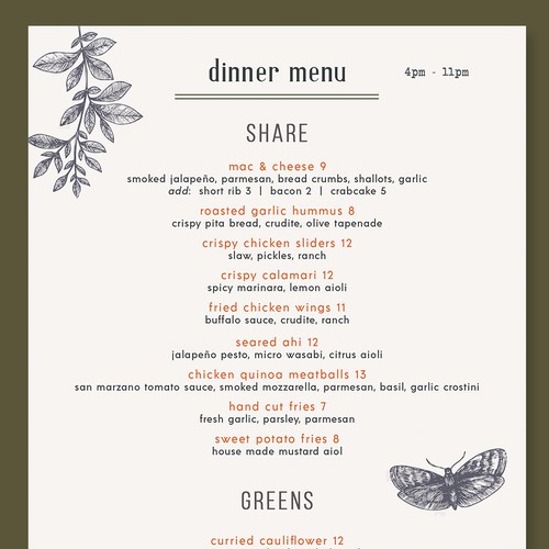 Menu design with classic touch