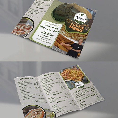 Rustic restaurant catering menu, trifold.