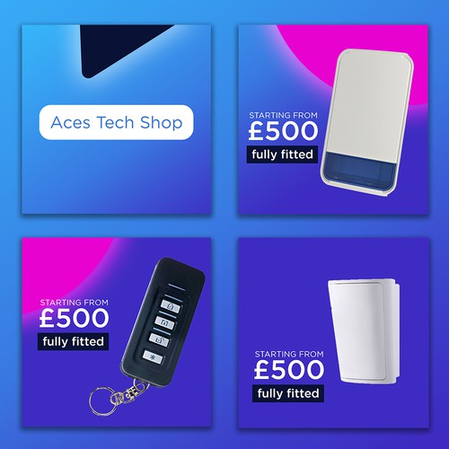 Modern Social Media Ad Set for Aces Tech Shop Security Systems