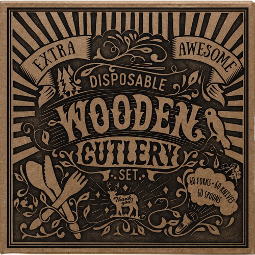 Hand-Drawn Style Design for Wooden Cutlery Set