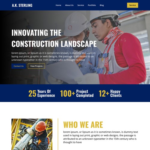 Construction website landing page design