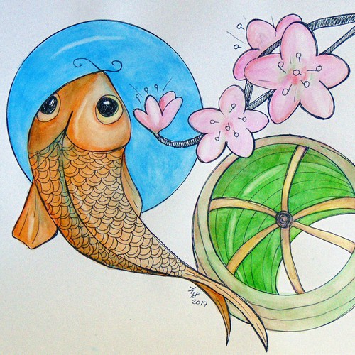 Karp and cherry blooms