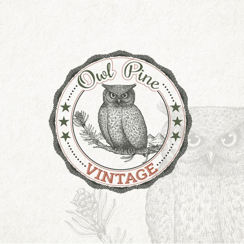 Owl Pine Vintage logo design for vintage/antique market.