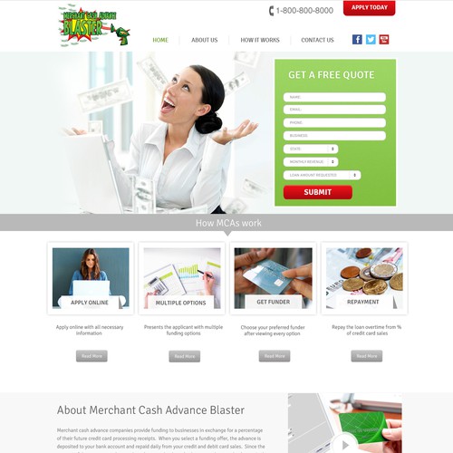 Create the next website design for Merchant Cash Advance Blaster