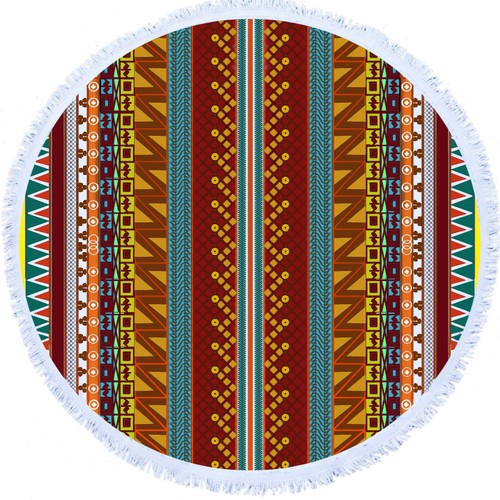 Round beach towel - Aztec style design 