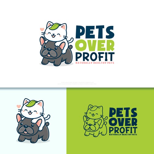 Mascot Logo Character, cartoon Pets of cat and dog playing 