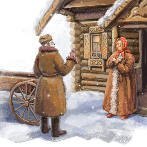 Illustrations for the classic Russian fairy tale "An Old Man and a Fox."
