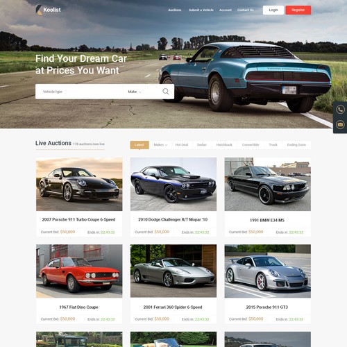 Web page Design for Car Auctions Listing