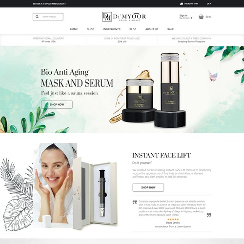 Home Page Design for Skin Care Brand
