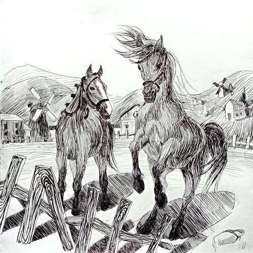Иллюстрация лошадиной фермы