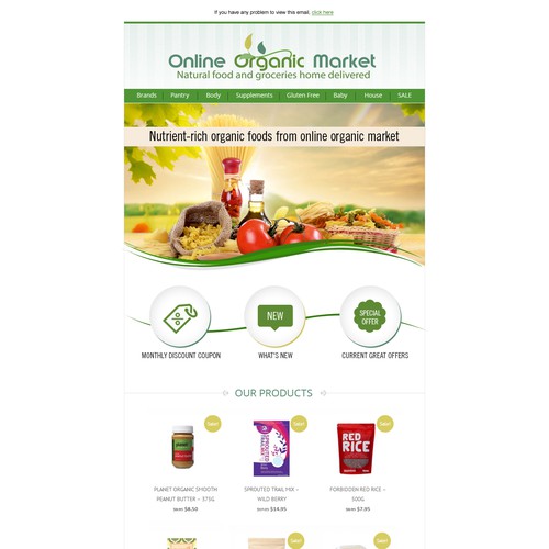 Email newsletter template for Online Organic Market