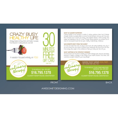 Culinary Therapy needs a new postcard (gift card)