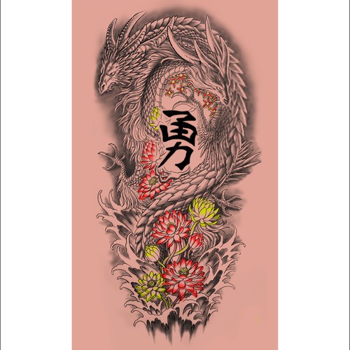 Double dragon full arm sleeve tattoo