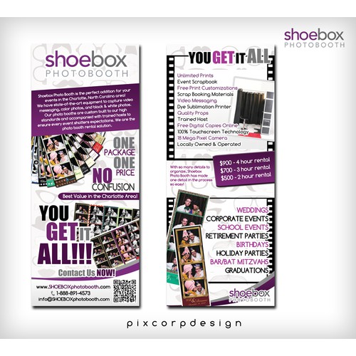 postcard or flyer for Shoebox Photo Booth, Inc