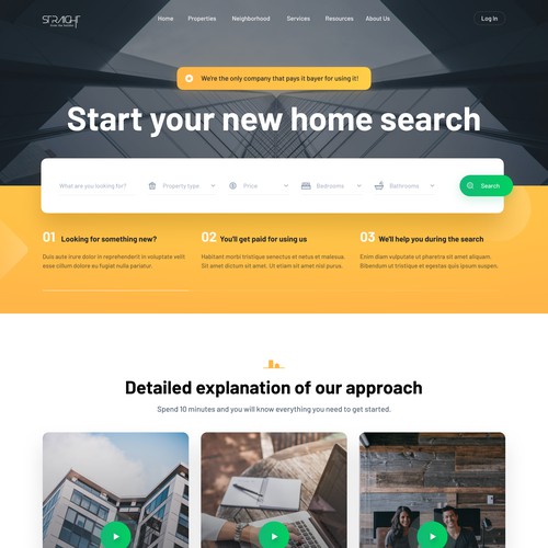 Clean, minimalist desktop landing page for the real estate agency