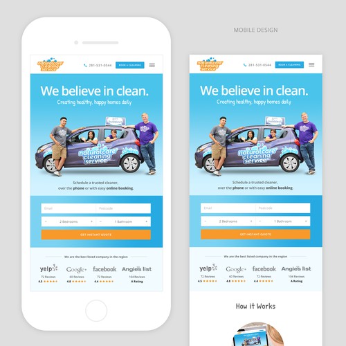 Mobile design for Home Cleaning Company