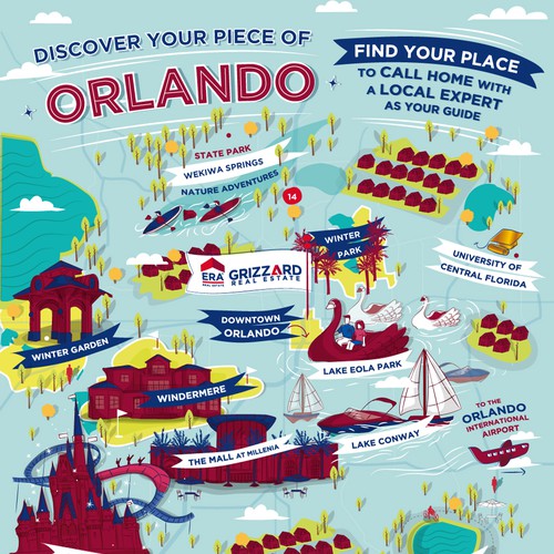 Fun illustrated map of Orlando for a Real Estate Company