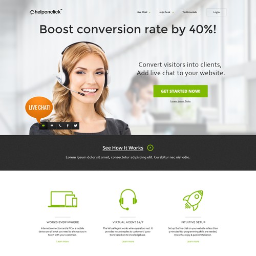 Landing page design concept for helponclick