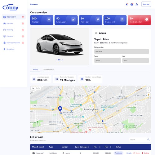 Cabby dashboard